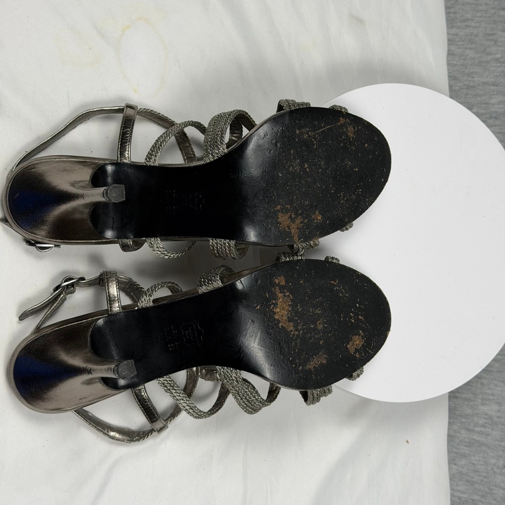 Adrianna Papell Boutique Metallic Pewter Strappy Braided Cage Heels Womens 9M - Picture 8 of 8